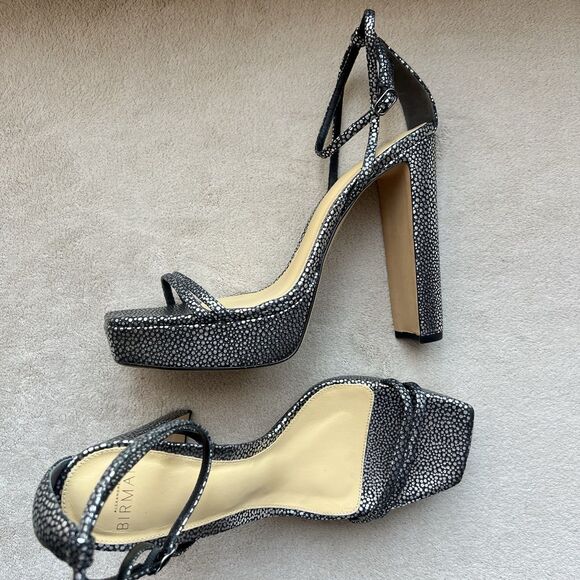 Alexandre Birman Lenny Silver On Black Leather Platform Heeled Sandal 39.5/9-9.5 - Picture 16 of 16